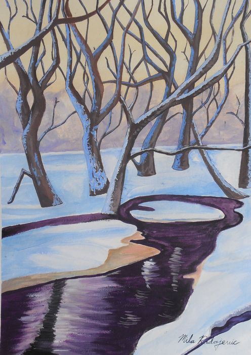 Art Studio PALETTE. Mila Radojevic Picture.  Tempera Landscape Winter 
