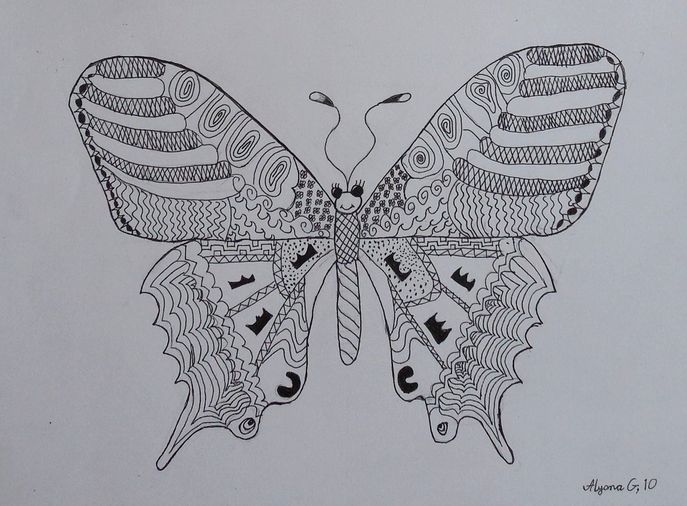 Art Studio PALETTE. Alyona Glazyrina Picture.  Ink Animals Butterfly 