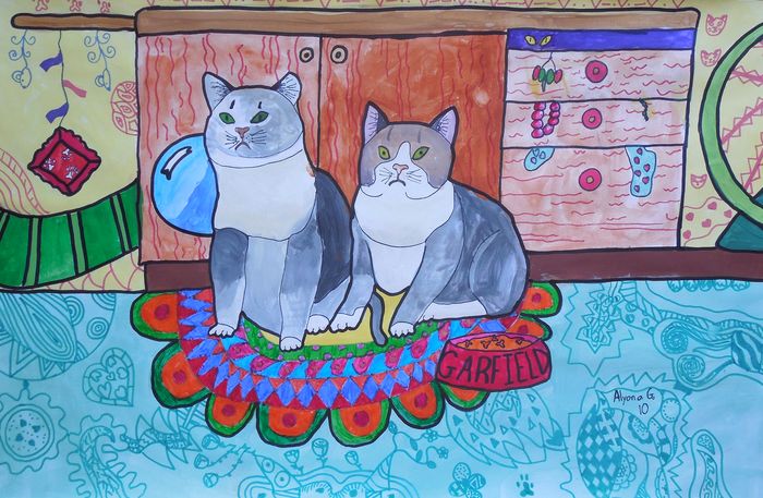 Art Studio PALETTE. Alyona Glazyrina Picture.  Marker, Tempera Animals Cats 