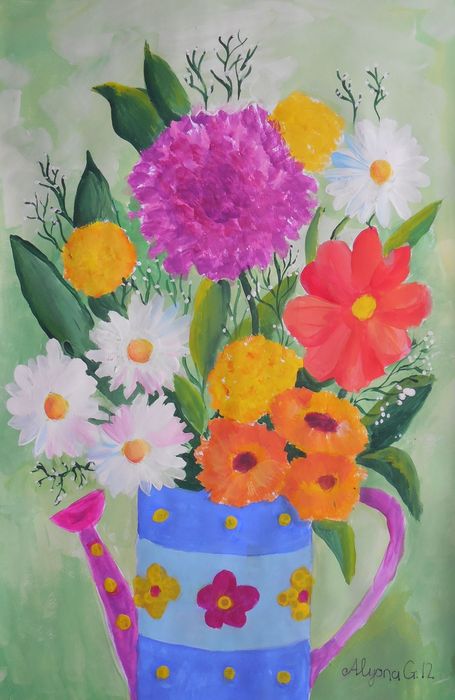 Art Studio PALETTE. Alyona Glazyrina Picture.  Tempera Plants Flowers 