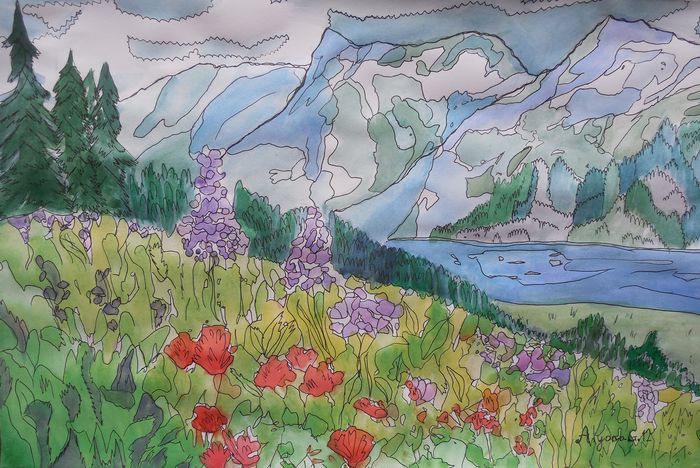 Art Studio PALETTE. Alyona Glazyrina Picture.  Watercolour, Ink Landscape Nature 