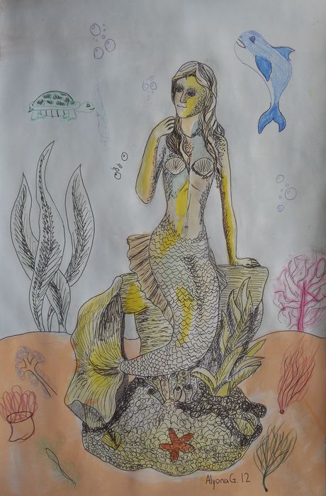 Art Studio PALETTE. Alyona Glazyrina Picture.  Watercolour, Ink Fantasy Mermaid 