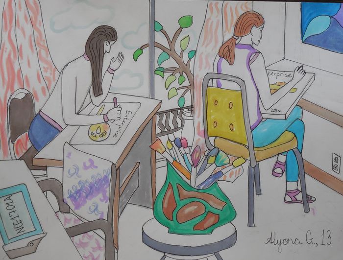 Art Studio PALETTE. Alyona Glazyrina Picture.  Watercolour, Ink People Activities 