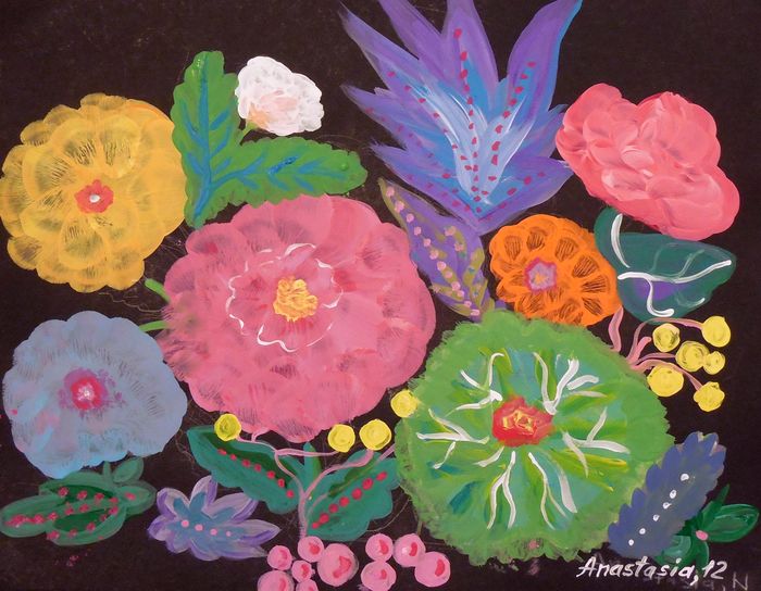 Art Studio PALETTE. Anastasia Nistor Picture.  Tempera Plants Flowers 