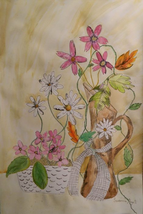 Art Studio PALETTE. Savanna Cornfield Picture.  Watercolour, Ink Still Life Still Life 