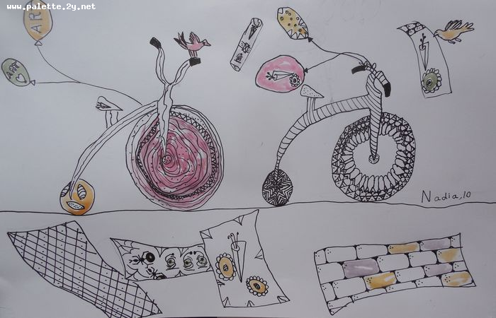 Art Studio PALETTE. Nadegda Nivinskaia Picture.  Watercolour, Ink Design Bicycle 