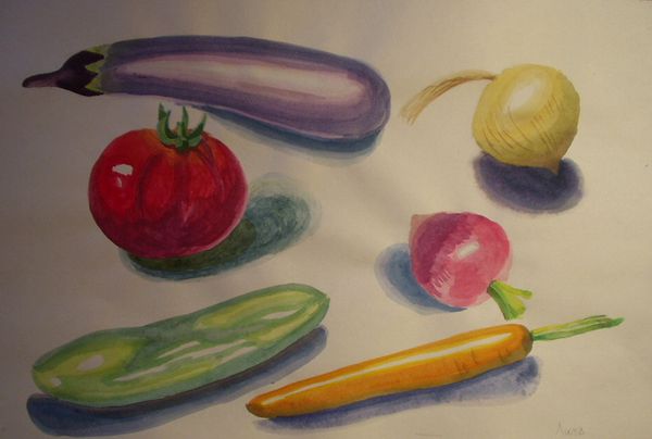 Art Studio PALETTE. Luba Karamisheva Picture.  Watercolour Still Life Fruits & Vegi 
