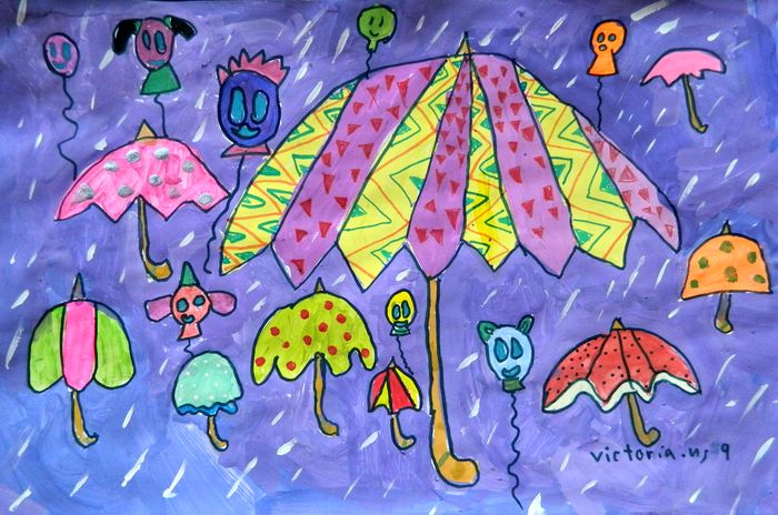Art Studio PALETTE. Victoria Ustyugova Picture.  Marker, Tempera Design Umbrellas 