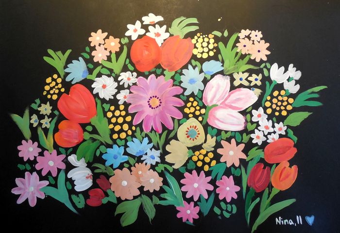 Art Studio PALETTE. Nina Lazarevic Picture.  Tempera Plants Flowers 