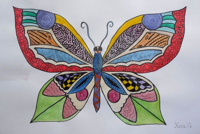 Art Studio PALETTE. Nina Lazarevic Picture.  Marker, Tempera Animals Butterfly 