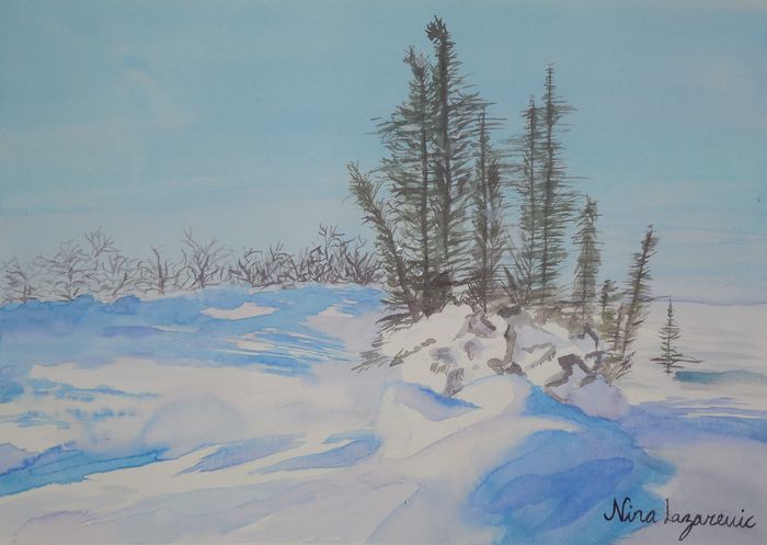 Art Studio PALETTE. Nina Lazarevic Picture.  Watercolour Landscape Winter 