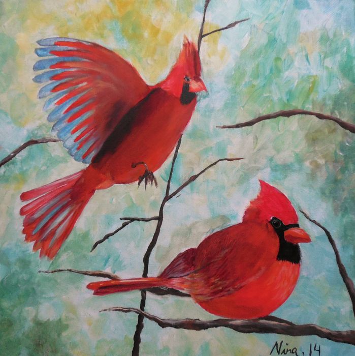 Art Studio PALETTE. Nina Lazarevic Picture. Canvas Acrylic Animals Birds 