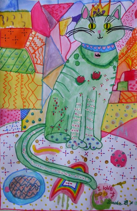 Art Studio PALETTE. Dasha Barin Picture.  Marker, Tempera Animals Cats 