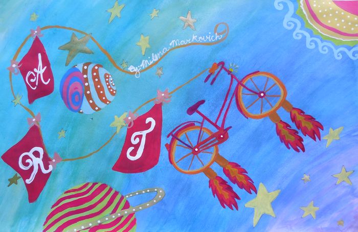 Art Studio PALETTE. Milena Markovich Picture.  Tempera Design Bicycle 