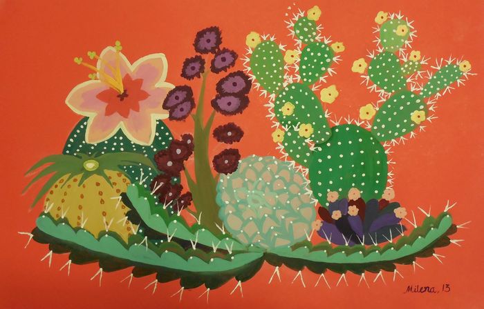 Art Studio PALETTE. Milena Markovich Picture.  Tempera Plants Cacti 