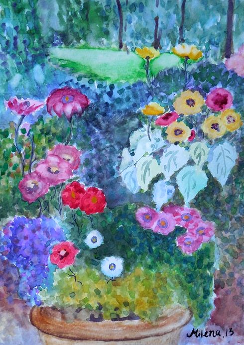 Art Studio PALETTE. Milena Markovich Picture.  Watercolour Plants Garden 