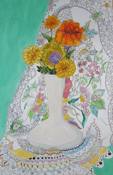 Art Studio PALETTE. Milena Markovich Picture.  Watercolour, Ink Plants Flowers Ваза в Цветах