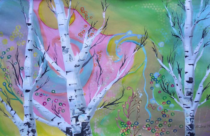 Art Studio PALETTE. Milena Markovich Picture.  Tempera Landscape Trees 