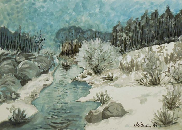 Art Studio PALETTE. Milena Markovich Picture.  Watercolour Landscape Winter 