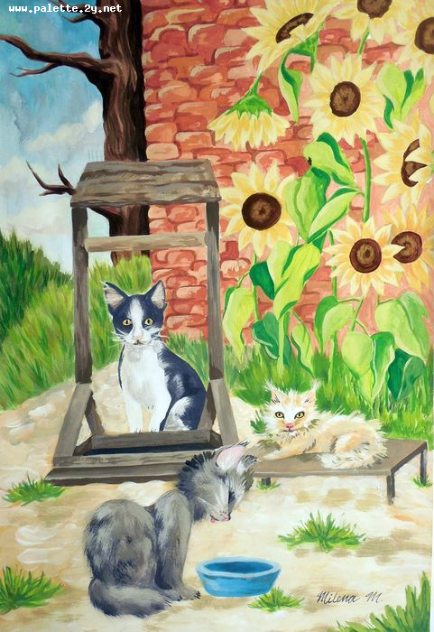 Art Studio PALETTE. Milena Markovich Picture.  Tempera Animals Cats 