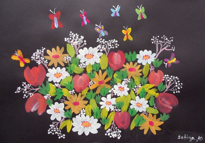 Art Studio PALETTE. Sofiya Spolitak Picture.  Tempera Plants Flowers 