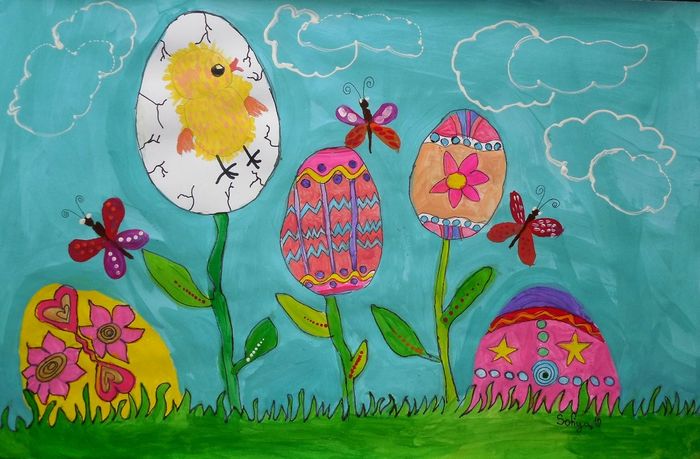 Art Studio PALETTE. Sofiya Spolitak Picture.  Marker, Tempera Holidays Easter Пасхальные Яйца