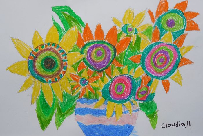 Art Studio PALETTE. Claudia Kochergin Picture.  Oil Pastel Plants Flowers 