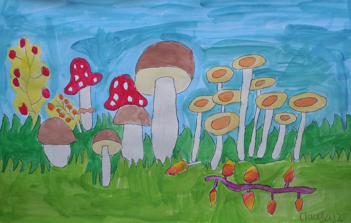 Art Studio PALETTE. Claudia Kochergin Picture.  Tempera Plants Mushrooms 