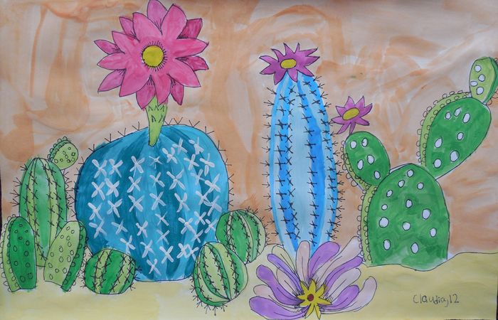 Art Studio PALETTE. Claudia Kochergin Picture.  Watercolour, Ink Plants Cacti 