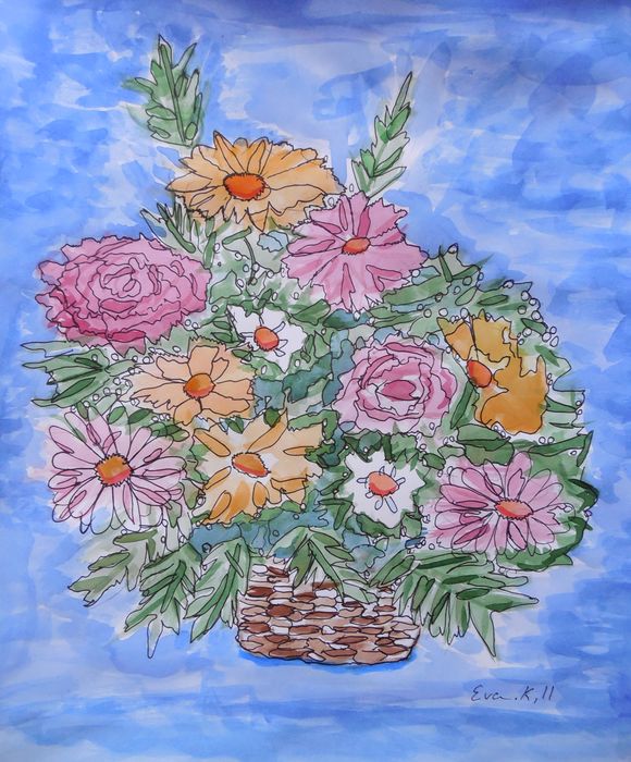 Art Studio PALETTE. Eva Kapytskaya Picture.  Watercolour, Ink Plants Flowers 