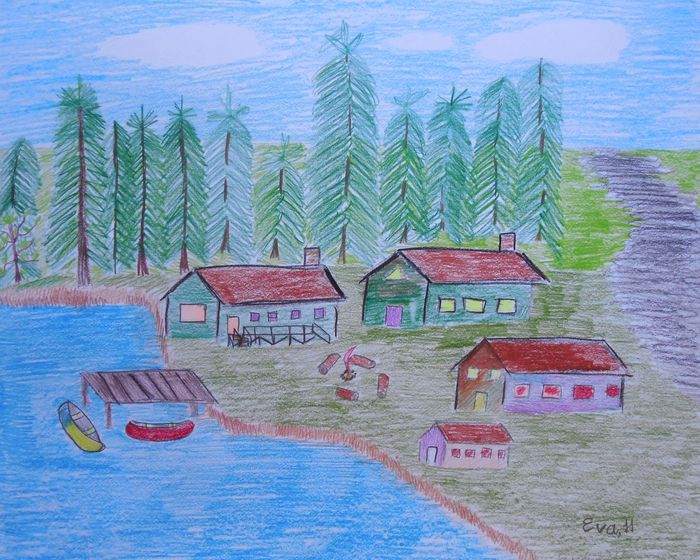 Art Studio PALETTE. Eva Kapytskaya Picture.  Coloured Pencil Landscape Houses 
