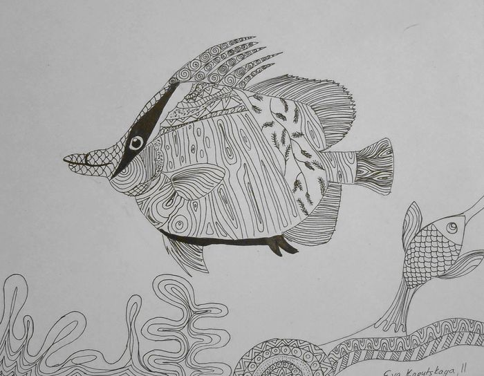 Art Studio PALETTE. Eva Kapytskaya Picture.  Ink Animals Fish 