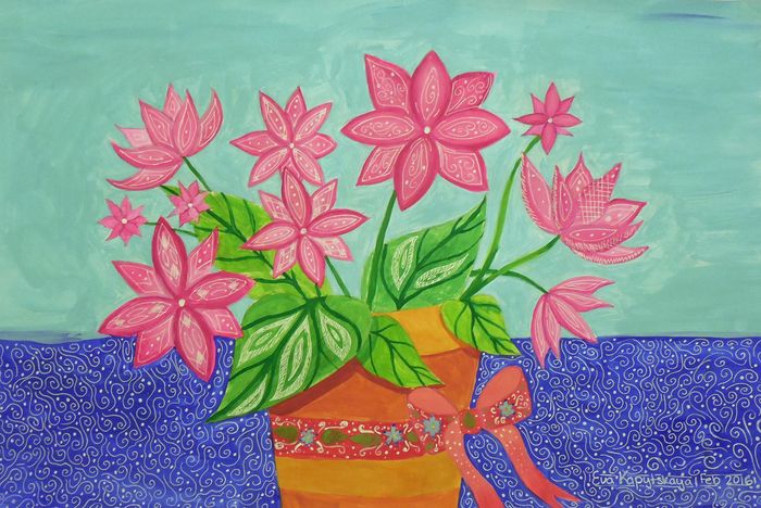 Art Studio PALETTE. Eva Kapytskaya Picture.  Tempera Plants Flowers 