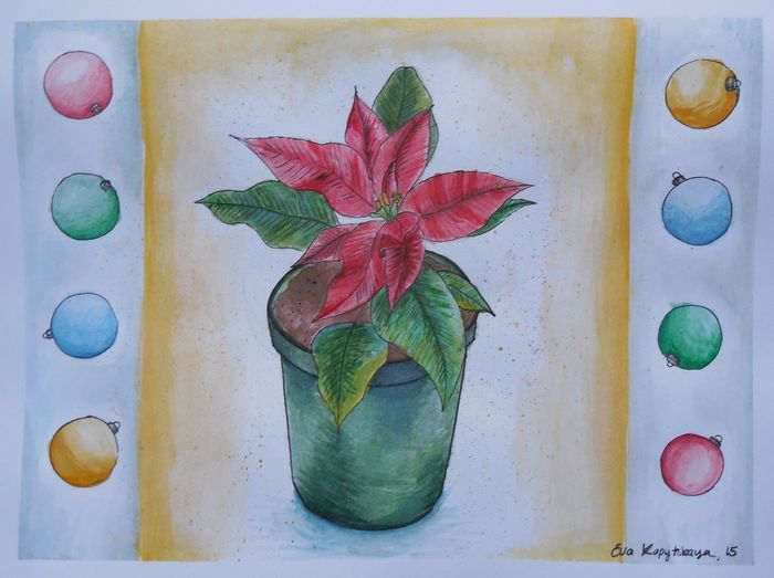 Art Studio PALETTE. Eva Kapytskaya Picture. Greeting Card Watercolour, Ink Holidays Christmas 