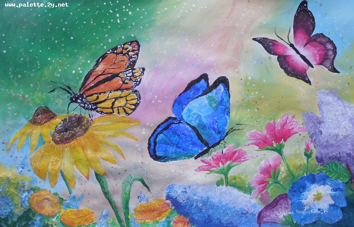 Art Studio PALETTE. Eva Kapytskaya Picture.  Tempera Animals Butterfly 