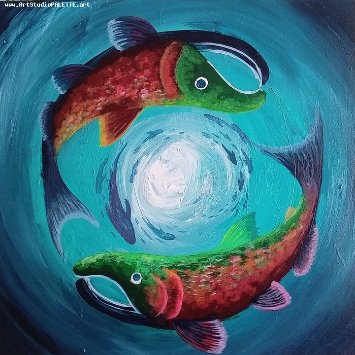 Art Studio PALETTE. Eva Kapytskaya Picture. Canvas Acrylic Animals Fish 