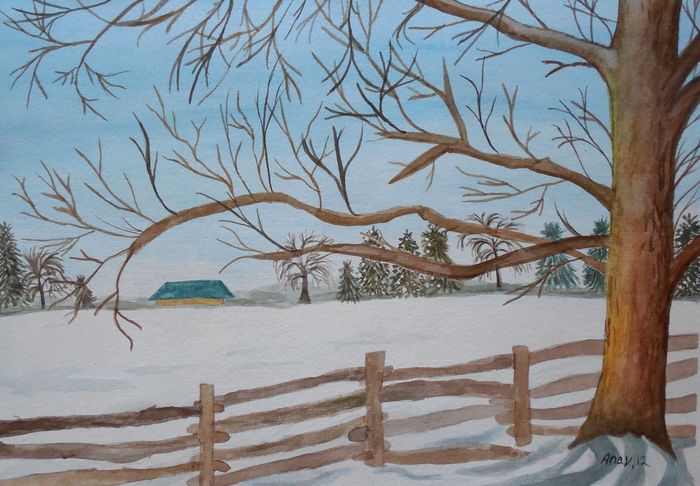 Art Studio PALETTE. Ana Visnjic Picture.  Watercolour Landscape Winter 