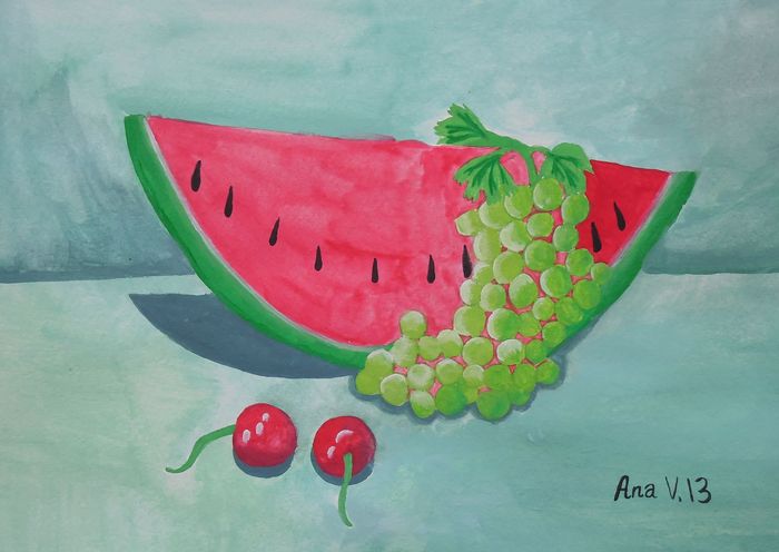 Art Studio PALETTE. Ana Visnjic Picture.  Watercolour Still Life Fruits & Vegi 