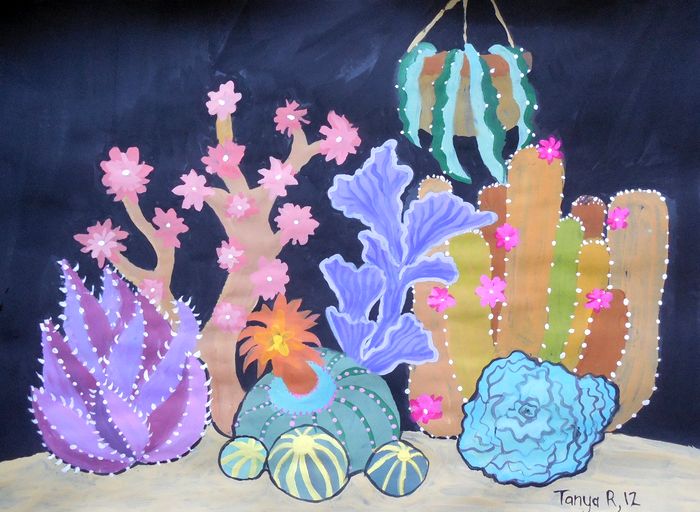 Art Studio PALETTE. Tanya Rubinova Picture.  Tempera Plants Cacti 