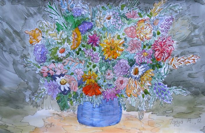 Art Studio PALETTE. Tanya Rubinova Picture.  Watercolour, Ink Plants Flowers 