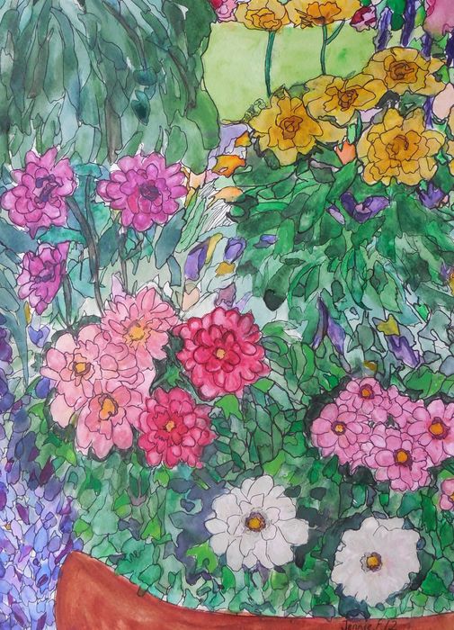 Art Studio PALETTE. Jennie Fang Picture.  Watercolour, Ink Plants Garden 