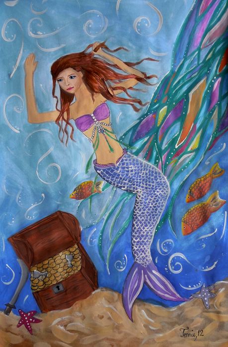 Art Studio PALETTE. Jennie Fang Picture.  Tempera Fantasy Mermaid 