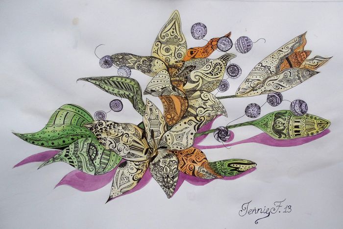 Art Studio PALETTE. Jennie Fang Picture.  Watercolour, Ink Fantasy Zentangle 