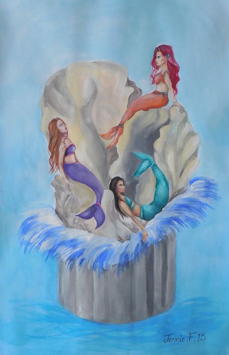 Art Studio PALETTE. Jennie Fang Picture.  Tempera Fantasy Mermaid 