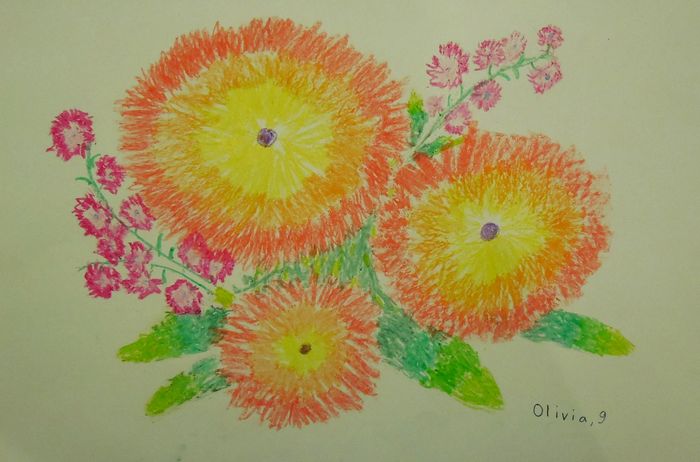Art Studio PALETTE. Olivia Matvejeva Picture.  Oil Pastel Plants Flowers 