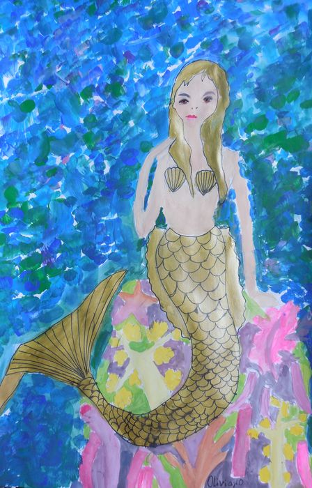 Art Studio PALETTE. Olivia Matvejeva Picture.  Marker, Tempera Fantasy Mermaid 