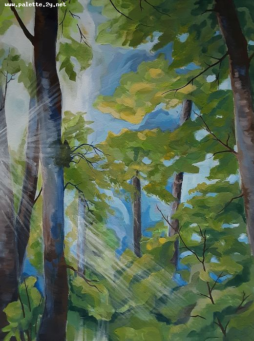 Art Studio PALETTE. Niki Karimali Picture. Canvas Acrylic Landscape Trees 