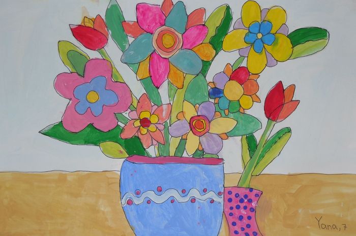 Art Studio PALETTE. Yana Biletska Picture.  Marker, Tempera Plants Flowers 