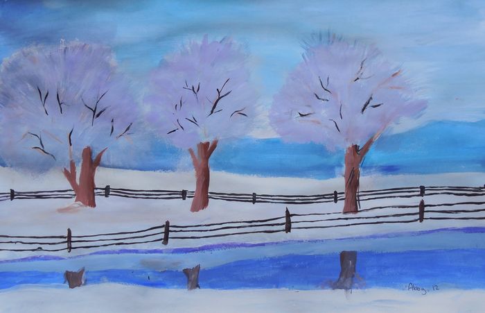 Art Studio PALETTE. Abby Soboleva Picture.  Tempera Landscape Winter 