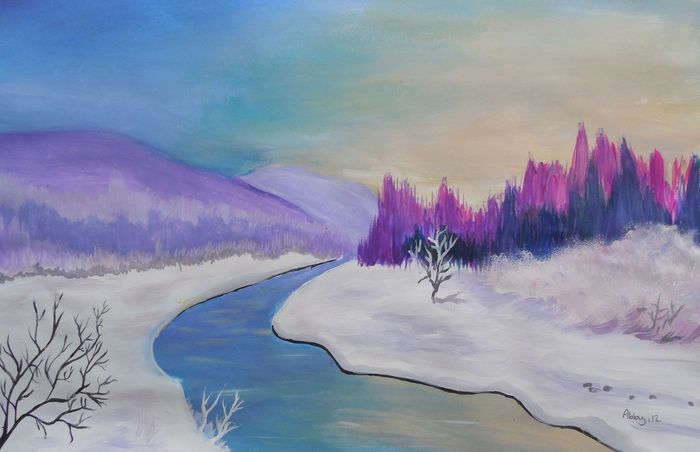 Art Studio PALETTE. Abby Soboleva Picture.  Tempera Landscape Winter 